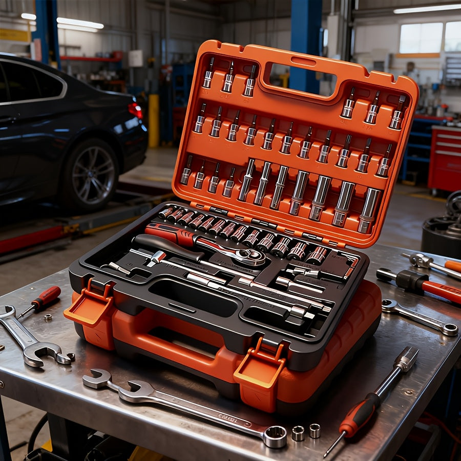 52-Piece Professional Tool Set with Portable Toolbox, Multi-Functional Home and Car Repair Kit for DIY Enthusiasts and Professionals, Gift for Men, Available in Red, Standard Black, and White