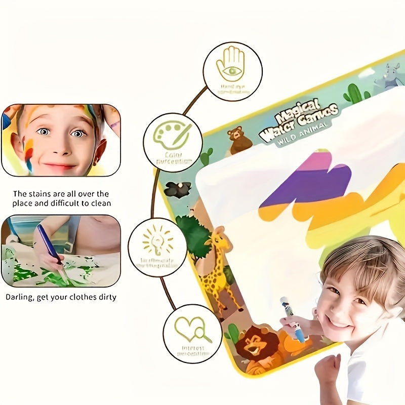 Water Drawing Mat for Kids, Reusable Magic Painting Canvas, Mess-Free Art Toy Set for Ages 3+, Large 80x60cm, Ocean Animal Designs, Gift Box