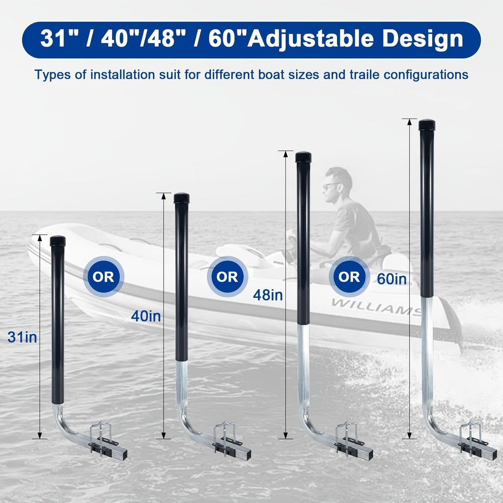 Adjustable Boat Trailer Guide Poles 31"-60" L-Shaped Galvanized Stainless Steel with Black PVC Pipes - Trailer Guide-Ons for Ski Boat, Fishing Boat & Sailboat Trailer