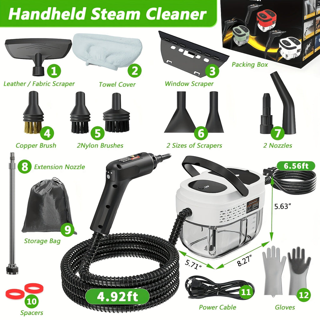 2500W Handheld Steam Cleaner, 54.1oz Large Water Tank, High-Pressure Steam, 3-Level Adjustable Handle, Chemical-Free Deep Cleaning for Home, Car Detailing, Grout, Furniture, Bed Bugs, Portable
