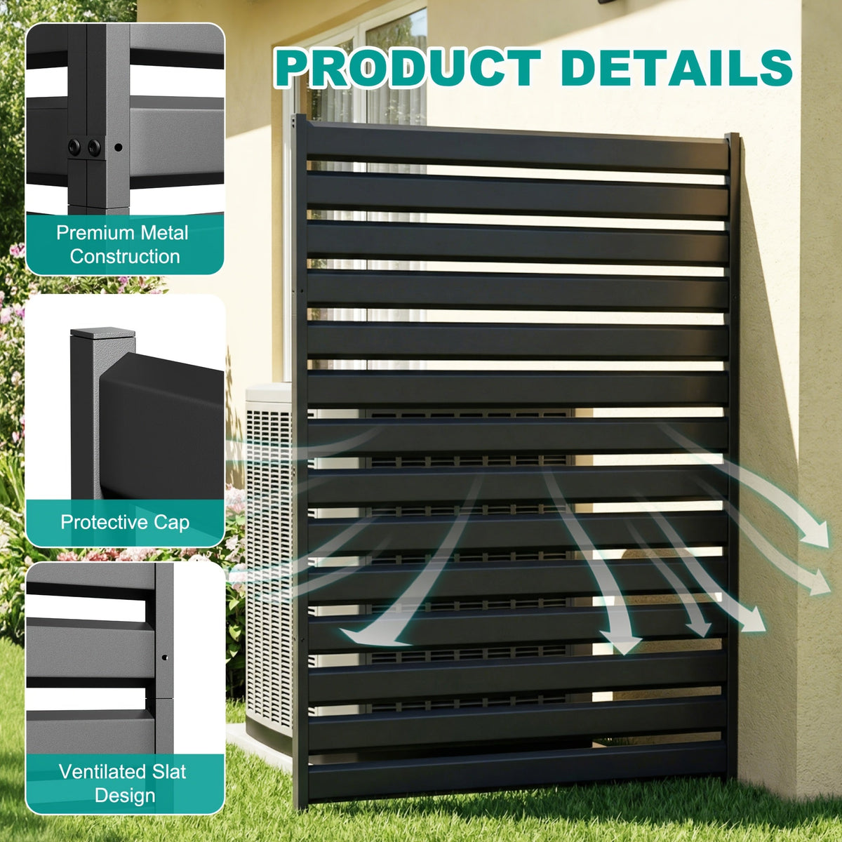 No-Dig Metal Privacy Screen Fence, 38"W x 60"/72"H, Outdoor Patio Air Conditioner Shield, for Pool Equipment, Trash Can Enclosure & Courtyard