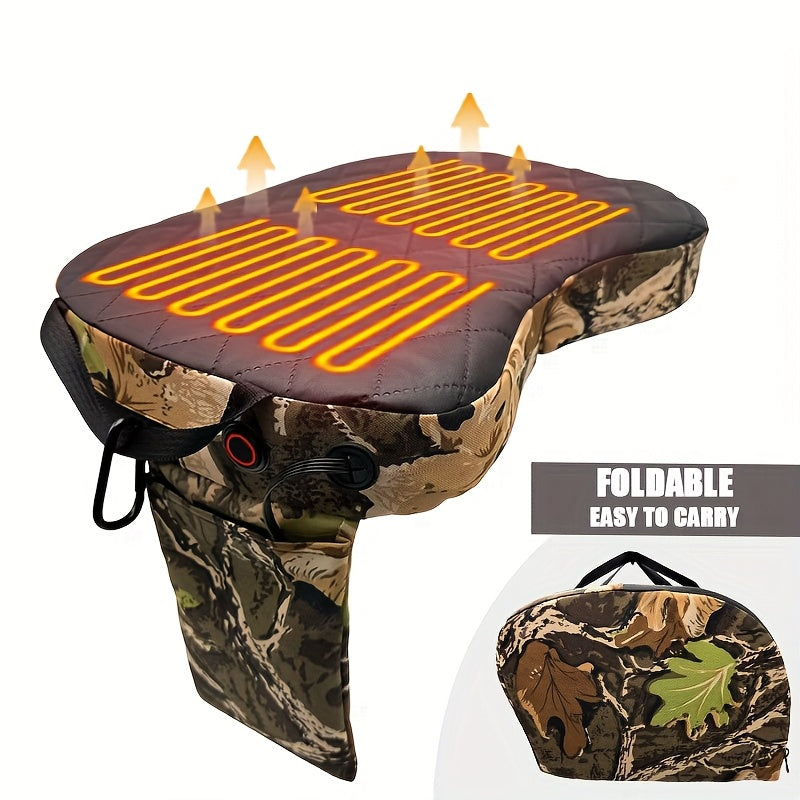 Foldable Heated Hunting Seat Cushion USB Powered Portable Warming Pad for Tree Stand, Ice Fishing, Camping, and Outdoor Use, Camouflage (Power Bank Not Included)