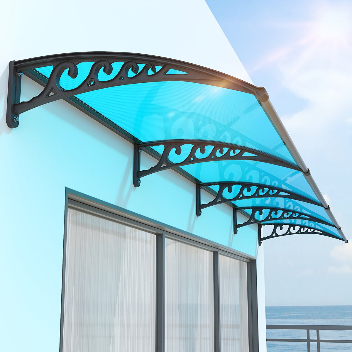 Polycarbonate Window Door Awning Canopy – UPF 50+ UV Rain Snow Sun Shade Cover for Patio Balcony Doorway in 21 Sizes & 4 Panel Colors