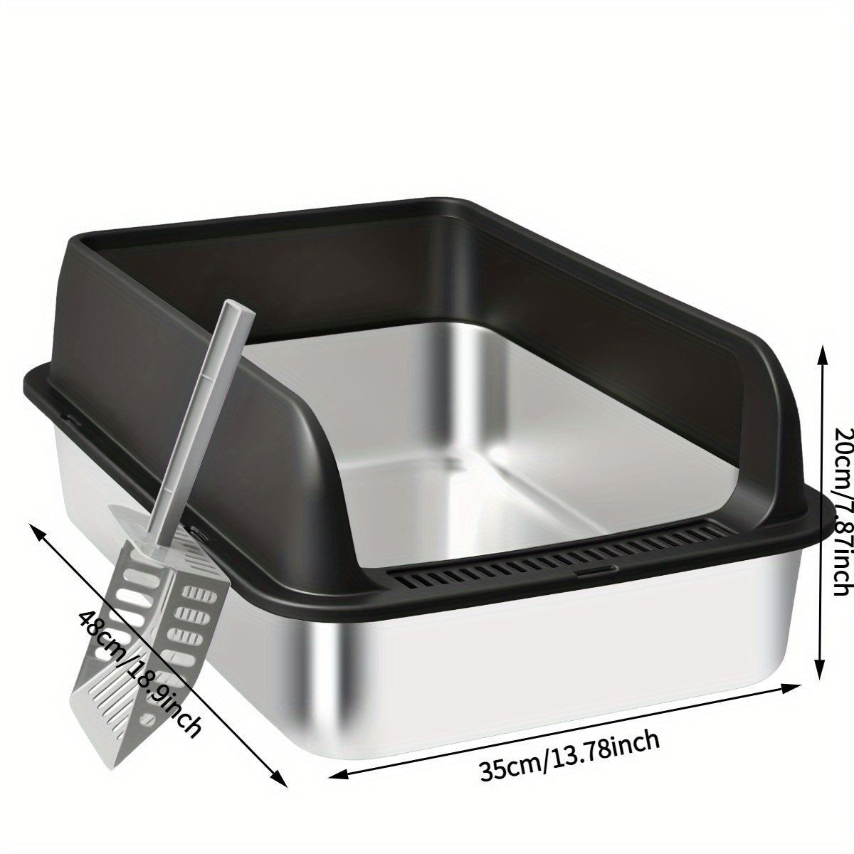 Stainless Steel Cat Litter Box, High-Sided Anti-Leakage Metal Litter Pan with Scoop and Sifting Tray, Rust-Proof, Odor-Resistant, Non-Stick, Easy-Clean Indoor Cat Toilet for Medium to Large Cats