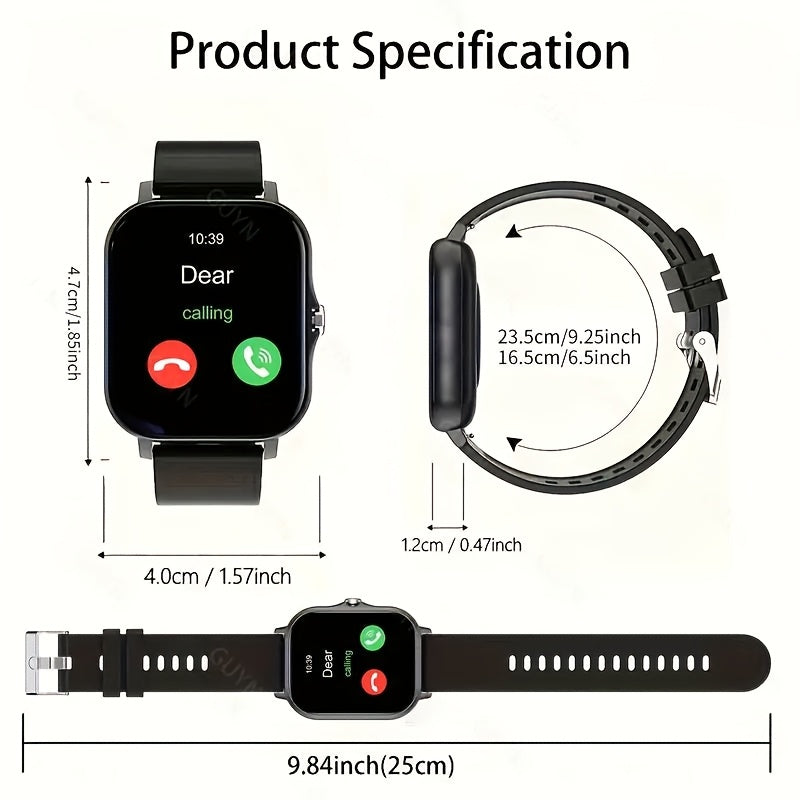 Smartwatch 1.83-Inch Full Touch Screen, Wireless Calling, Message Reminder, Heart Rate & Sleep Monitor, Pedometer, Multi-Sport Modes, USB Rechargeable Fitness Watch for Men and Women