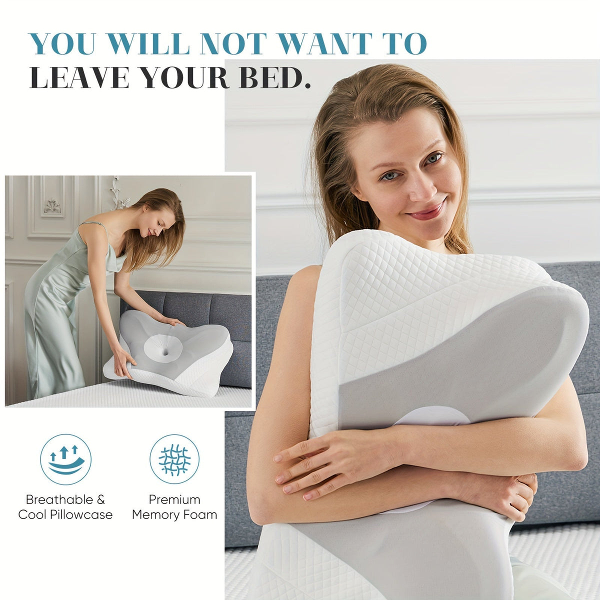 Cervical Neck Pillow, Memory Foam Ergonomic Contour Pillow for Neck Pain Relief, Cooling Pillowcase Included, Orthopedic Bed Pillow for Side, Back, and Stomach Sleepers, Shoulder & Spine Support Sleep Pillow