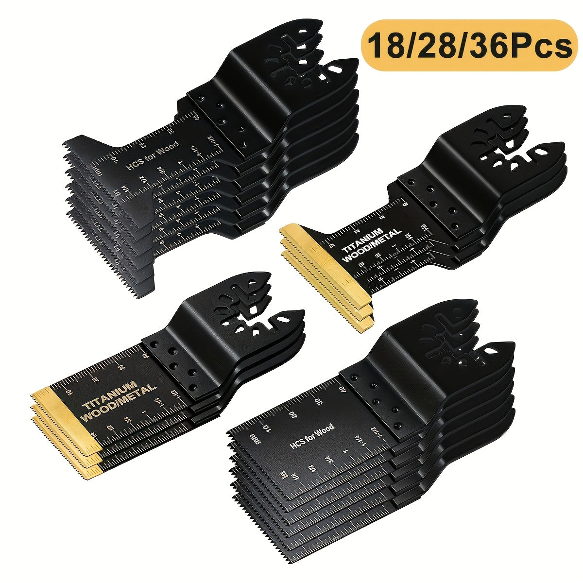 Titanium Oscillating Saw Blades Universal Quick Release Multi-Tool Blade Set – 18/28/36/50 Pcs, Cuts Metal, Wood & Plastic, Compatible with DeWalt, Makita, Bosch & More