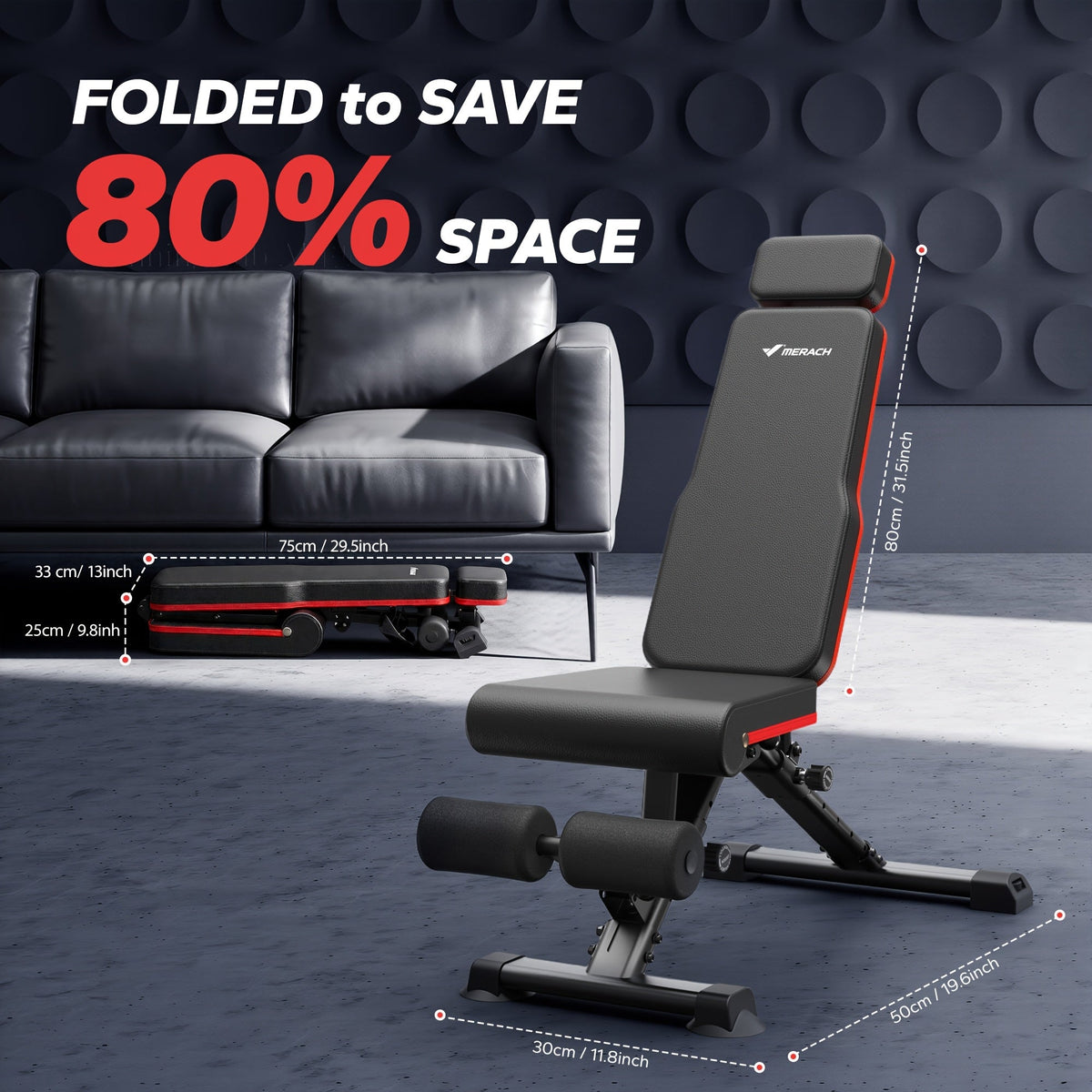 990 Lb Heavy-Duty Adjustable Dumbbell Bench, 7-Level Quick-Fold, 196mm Ultra-Thin Folded Profile, 10-Second Fold, Anti-Slip, Multi-Function for Bench Press, Fly & Sit-Ups, Home Gym