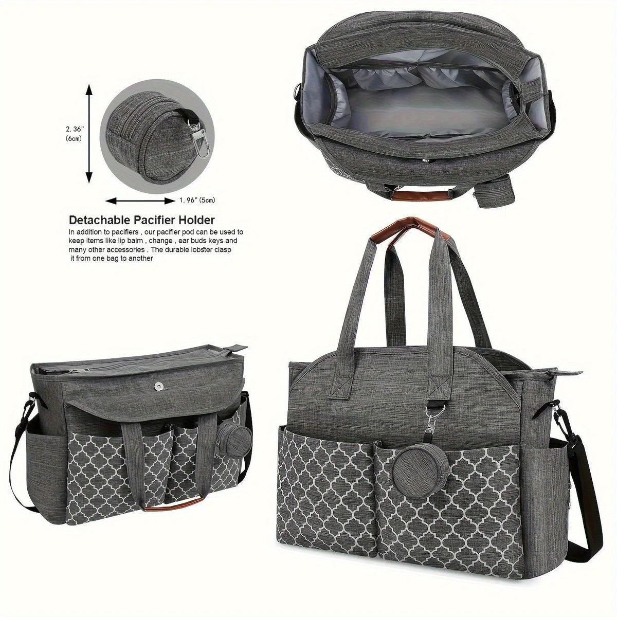 2-in-1 Custom Embroidered Diaper Bag, Personalized Alphabet Quilted Handheld & Crossbody Travel Bag for Mom & Dad, 4 Font Styles, Navy Blue & Grey