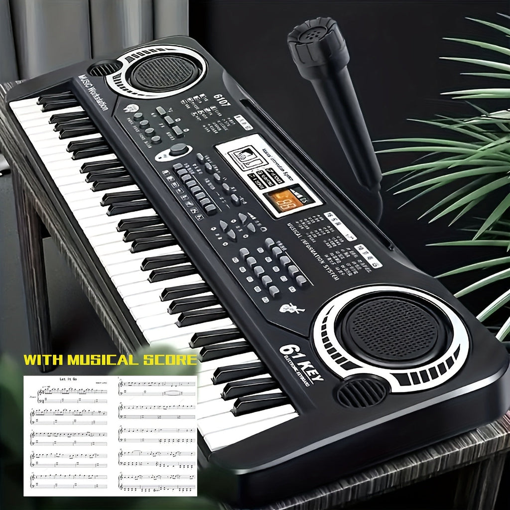 61-Key Electronic Piano Keyboard for Beginners - Built-In Microphone, Music Stand & USB Power, Complete Starter Kit for Kids & Adults, Perfect Birthday Gift for Music Lovers