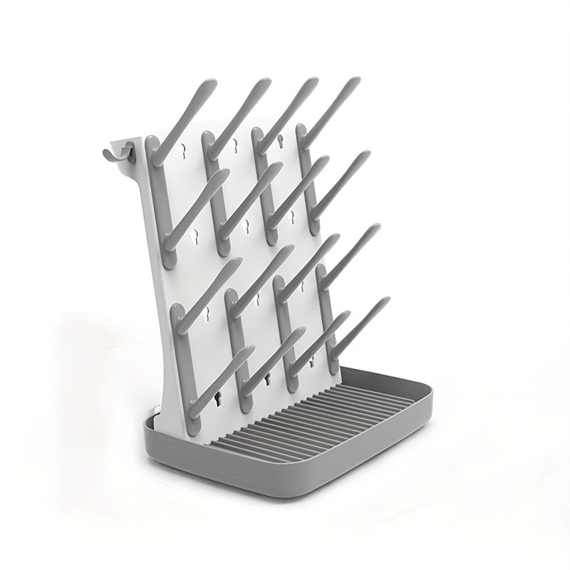 Vertical Baby Bottle Drying Rack with 18 Hooks, Space-Saving Countertop Standing Dryer for Bottles Brushes Pacifiers & Pump Parts, 2 Colors Including Advanced Gray & Mysterious Black