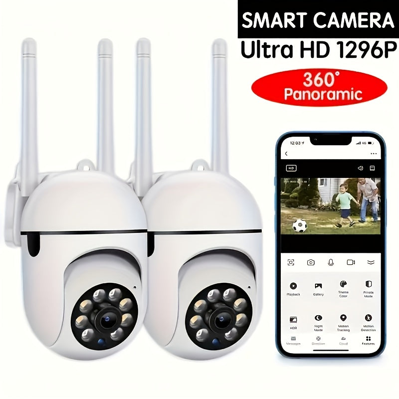 WiFi Security Camera 2-Pack 3MP Full HD - Night Vision, 2-Way Audio, Motion Detection & Real-Time Alerts, IP54 Waterproof Indoor/Outdoor Surveillance Camera with App Remote Access & USB