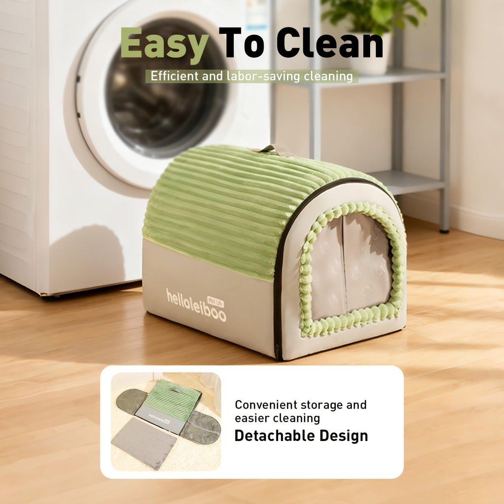 Foldable 2-in-1 All-Season Cave Dog Bed – Fully Enclosed Covered Pet House with Handle, Soft Fluffy Non-Slip Washable Nest for Large, Medium & Small Dogs and Cats – Free Drool Bib – Velora