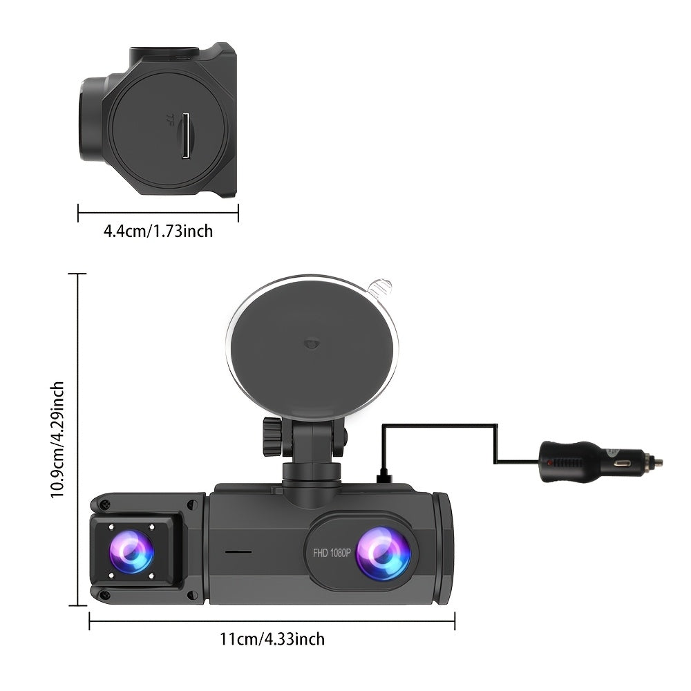Dash Cam S2N 1080P HD Front and Rear Dual Camera with ADAS, Night Vision, G-Sensor, Loop Recording, 24Hr Parking Mode, 170° Wide Angle, 2" IPS Screen Car DVR, SD Card Not Included