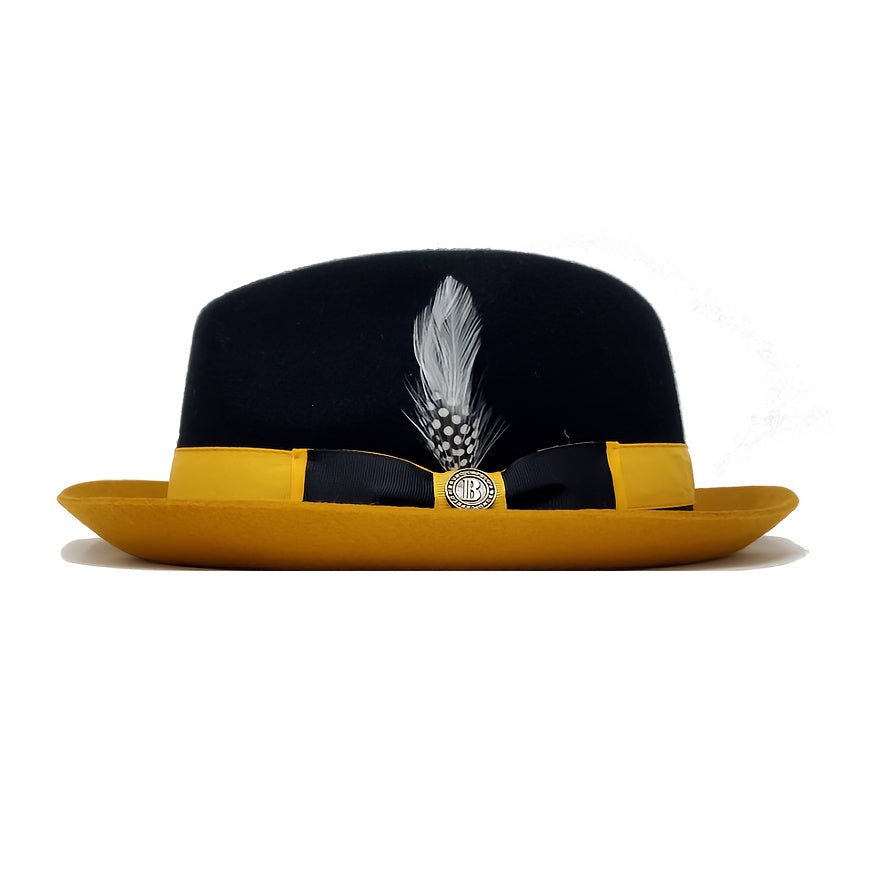 Men's Vintage British Gentleman Top Hat – Cashmere Wool Blend Adjustable 57-60cm, Classic Fall Winter Dress Hat in Black, White, Red, and Yellow, Stylish Gift for Men's Birthdays and Holidays