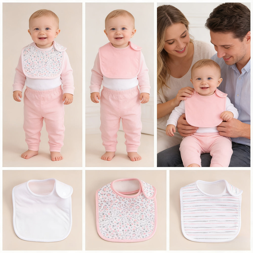 6-Pack Snap Baby Bibs, Soft Absorbent Newborn Saliva Towel Drool Bib Set with Snap Closure for Infants & Toddlers, Pink