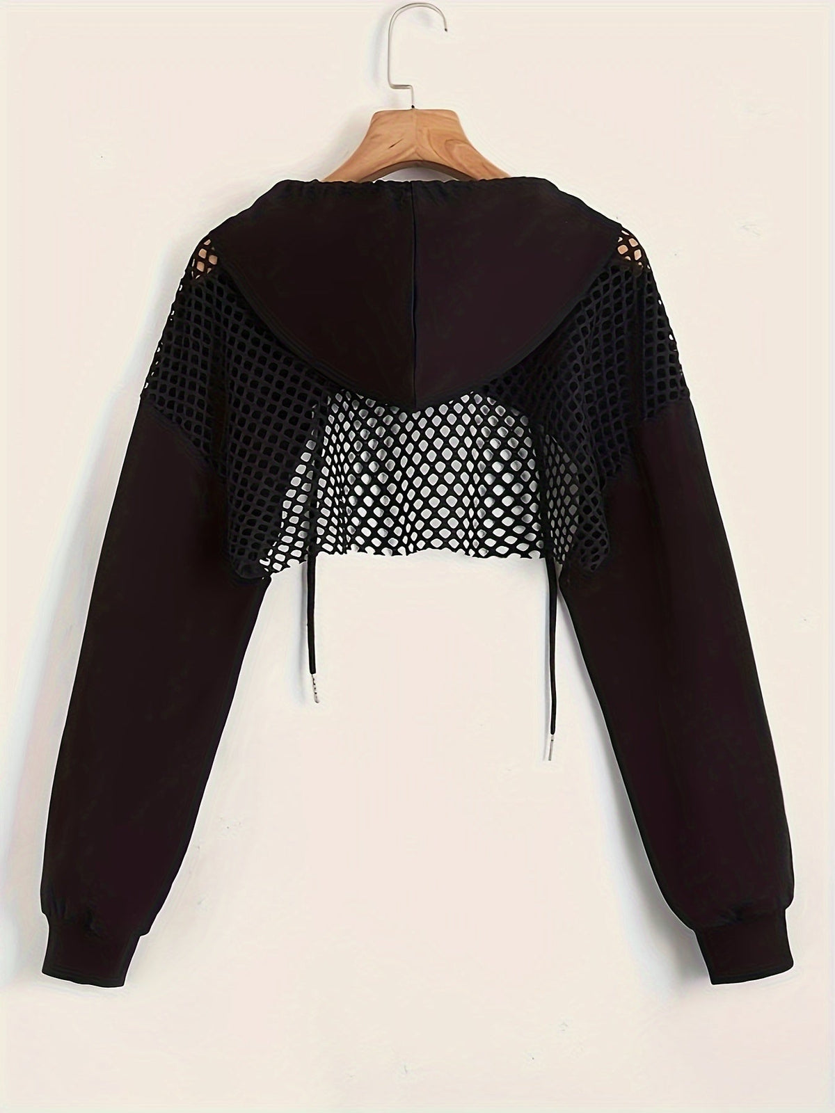 Y2K Women's Long Sleeve Crop Hooded Sweatshirt, Casual Streetwear Pullover with Drawstring Hood, Black, XS S M L XL XXL