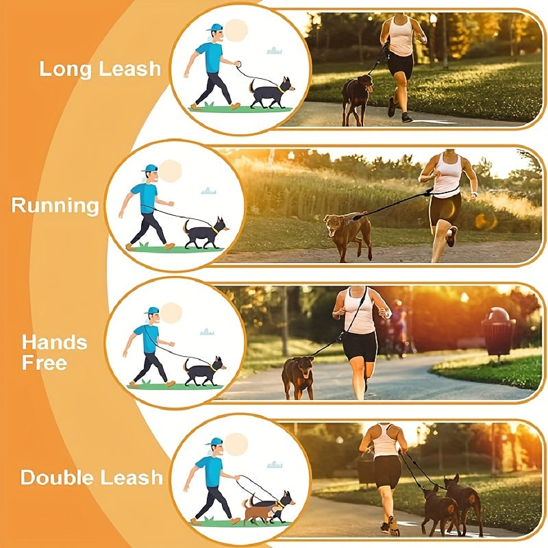 Dual Head Dog Leash for 2 Dogs – Hands-Free Multifunctional Round Rope Leash for Small, Medium, and Large Dogs – Outdoor Running Training Coupler Leash for Walking Two Dogs at Once