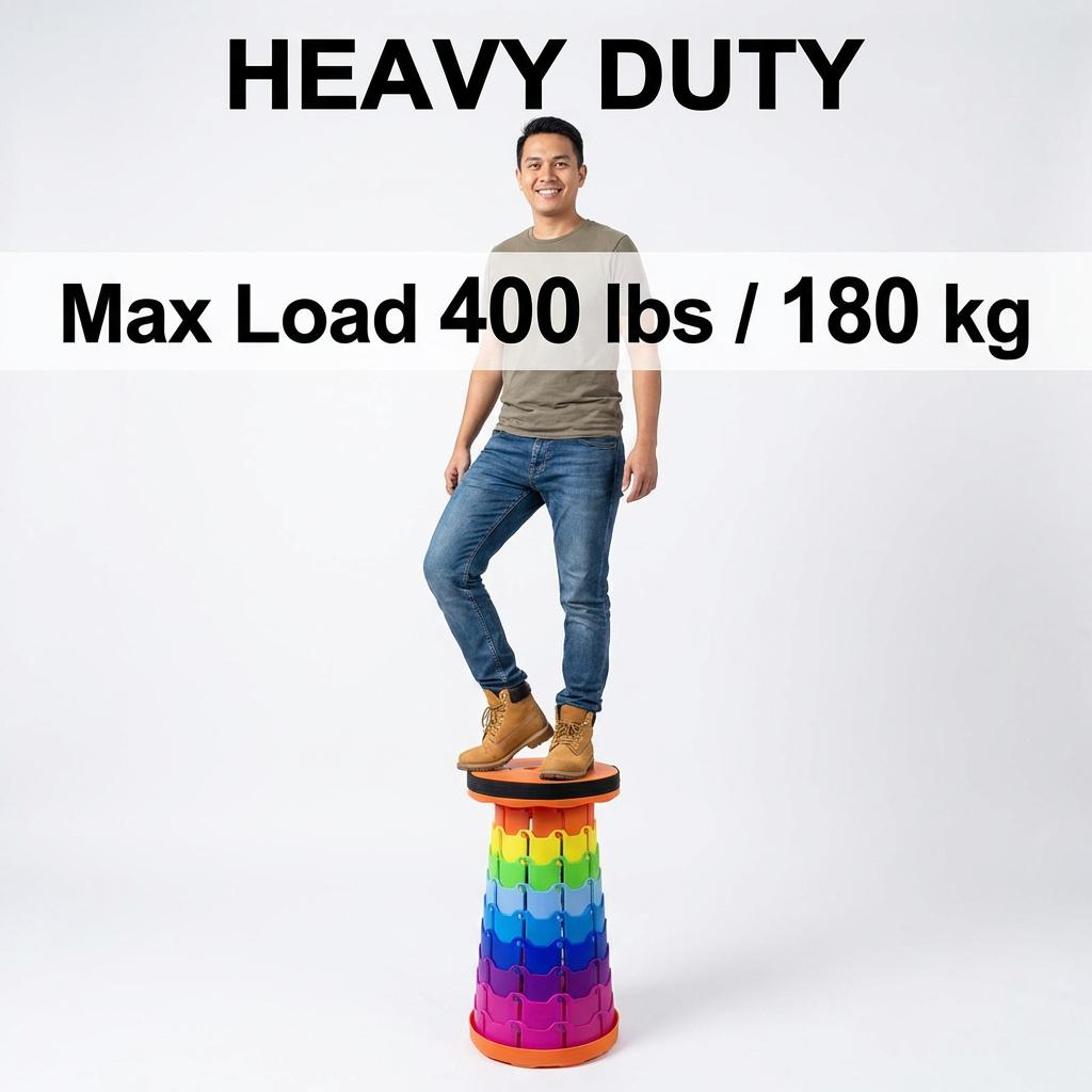 Collapsible Camping Stool, 400 lbs Capacity, Ultra-Portable Lightweight Folding Seat - Folds Flat, Fits in Backpack for Camping, Hiking, Fishing & Indoor/Outdoor Use - Rainbow Option Available