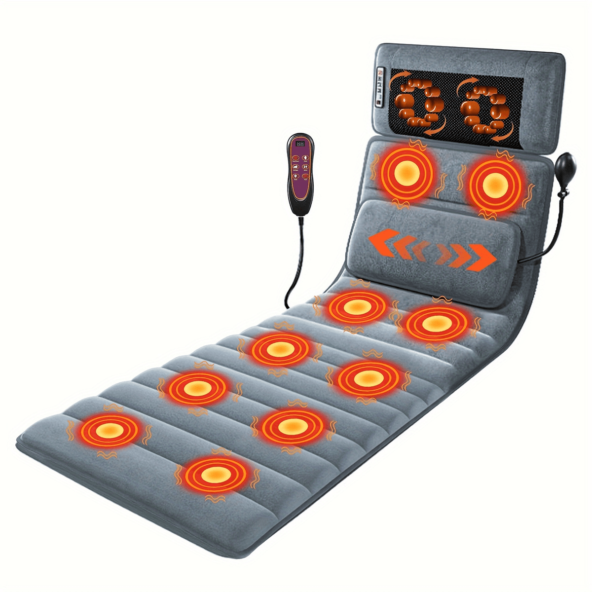Full-Body Heated Massage Chair Flannel Fabric Neck Massager Head Pillow Lumbar Support Timer Non-Slip Base Easy Storage for Home Office & Lunch Break – Grey