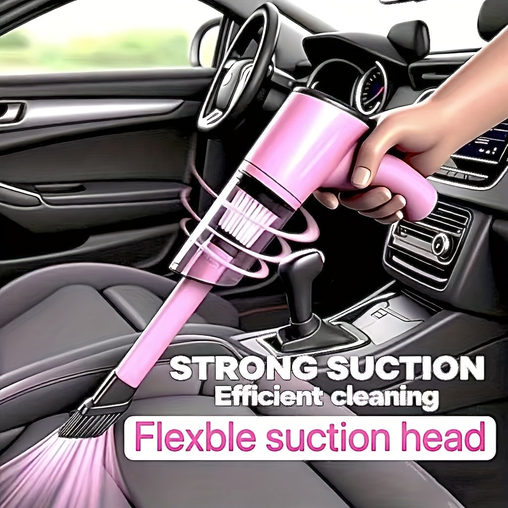 Pink Mini Handheld Car Vacuum Cleaner, Strong Suction, Dry & Wet Cleaning for Pet Hair and Cat Hair, Multifunctional Portable Cordless, Cute Design for Women and Girls