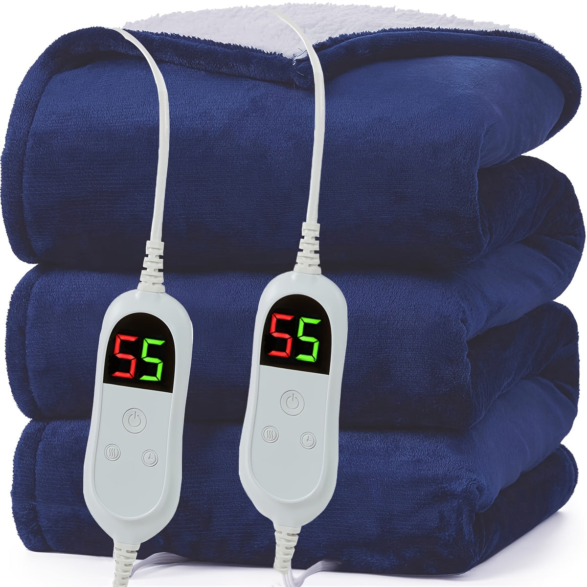 Electric Heated Blanket Dual Zone A B Independent Temperature Controllers 10 Heating Levels 1 2 4 6 8 Hour Auto-Off Fast Heating Soft Flannel Throw Twin Full Queen King Light Grey Navy Black Pink Purple Lake Blue