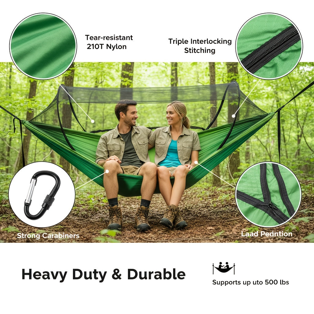 3-in-1 Double Camping Hammock with Mosquito Net and Sun Shade – Lightweight, Portable, and Durable; Ideal for Camping, Hiking, Backpacking, Picnicking, and Parks; 7 Color Options