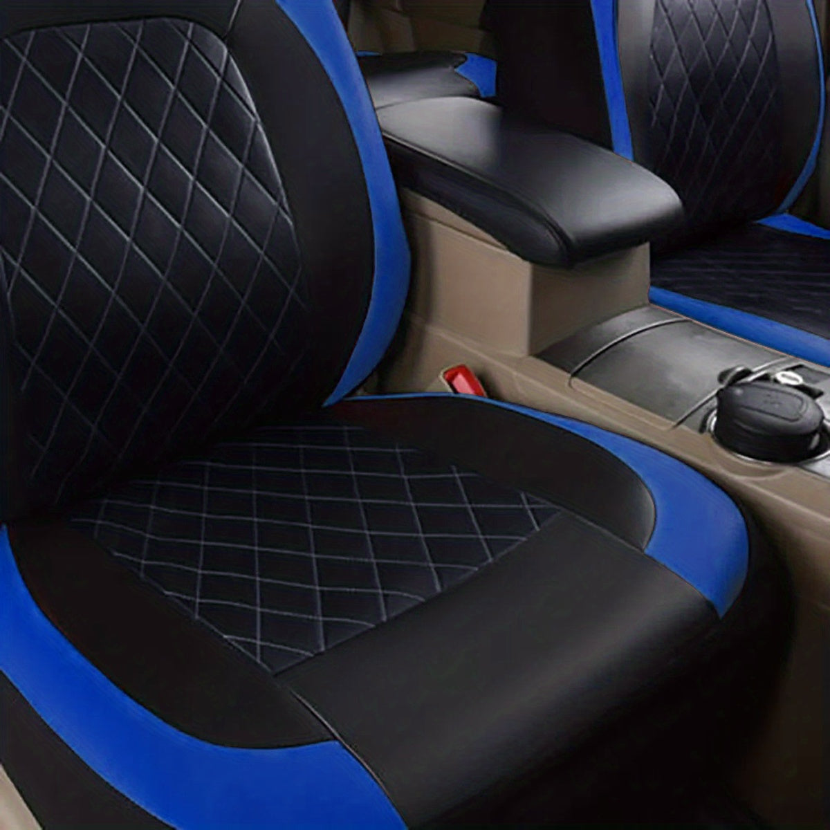 PU Leather Car Seat Covers, Universal Fit, Waterproof, Quilted, All-Season, with Sponge Padding, for Cars, SUVs, Trucks, Gray/Black/Red/Blue, Single or 12-Piece Set