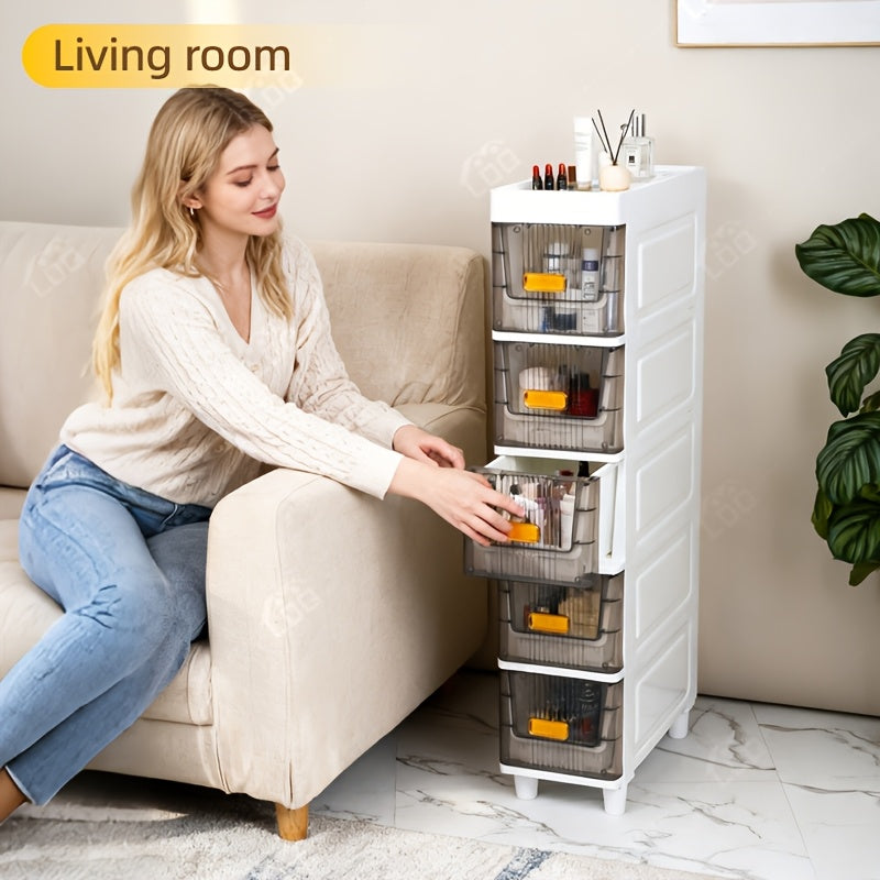 Slim Rolling Storage Cabinet with Drawers and Wheels, Waterproof PP Organizer, 3/4/5/6 Tier for Bathroom, Kitchen, Bedroom, and Small Spaces – Narrow Drawer Unit