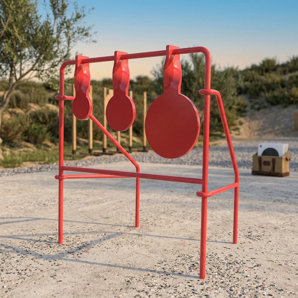 .22LR Spinner Shooting Target Stand - Triple Steel Spinner Targets, Foldable, includes 15-Pack Bullseye Paper Targets, for Outdoor Shooting Practice, Durable Air Strike Target System for Range Training