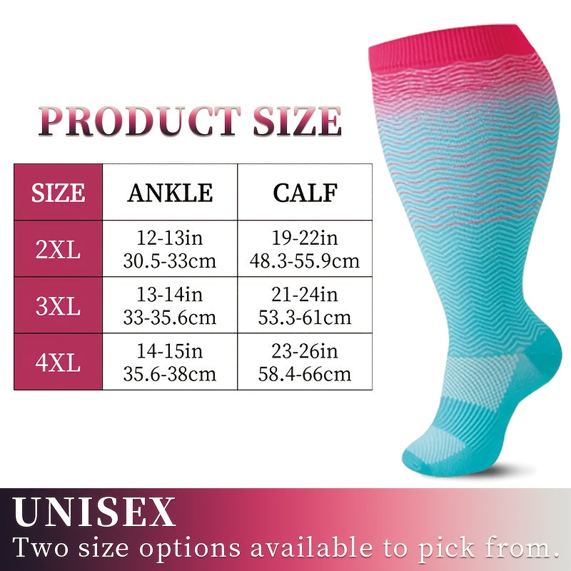4 Pairs Women's Compression Socks Extra Wide Extra Long, Flower Pattern 80% Polyamide Stretchy Knit Socks for Pregnant Women, Nurses, Running, Cycling, Yoga, Hiking, Travel – All-Season