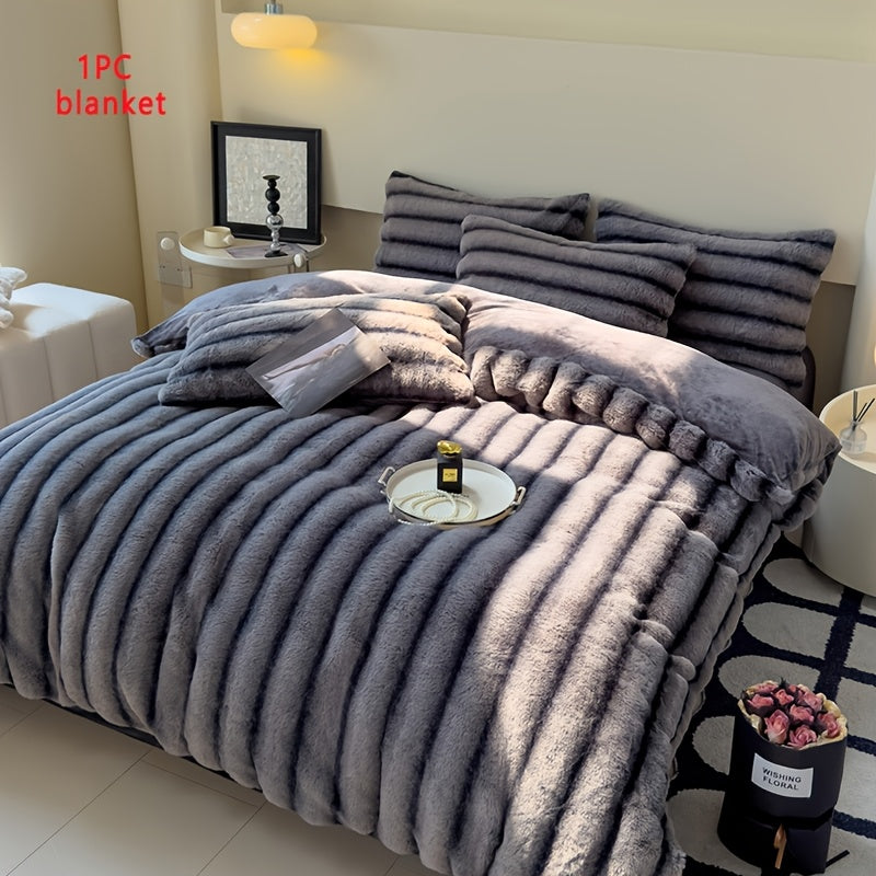Luxury Thick Striped Plush Blanket – Rabbit-Like Soft Skin-Friendly Warm Throw for Sofa Bed Office & Travel in 6 Colors 3 Sizes