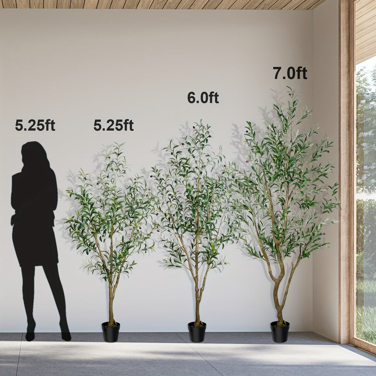Artificial Olive Tree 5.25ft/6ft/7ft – Lifelike Multi-Trunk Faux Olive Tree with Realistic Leaves & Olives Pre-Potted for Home Office Porch Mediterranean Farmhouse Decor