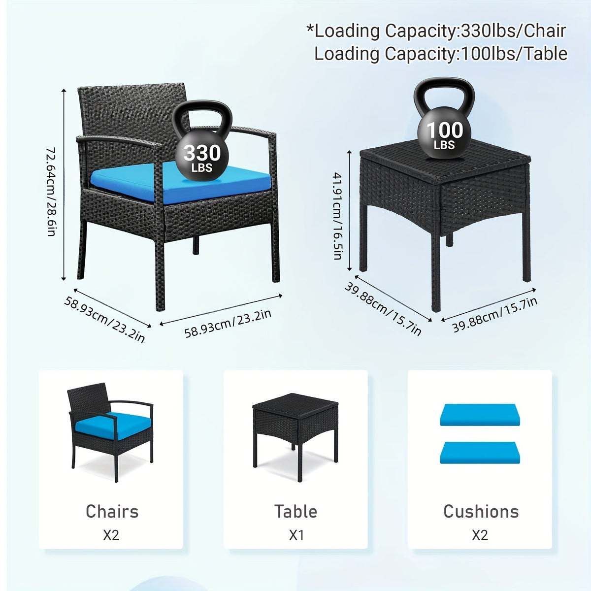 3-Piece Outdoor Patio Wicker Rattan Furniture Set, 2 Bistro Conversation Chairs & Side Table, Weather-Resistant, Ergonomic Design, for Garden, Balcony, Patio, Deck & Yard