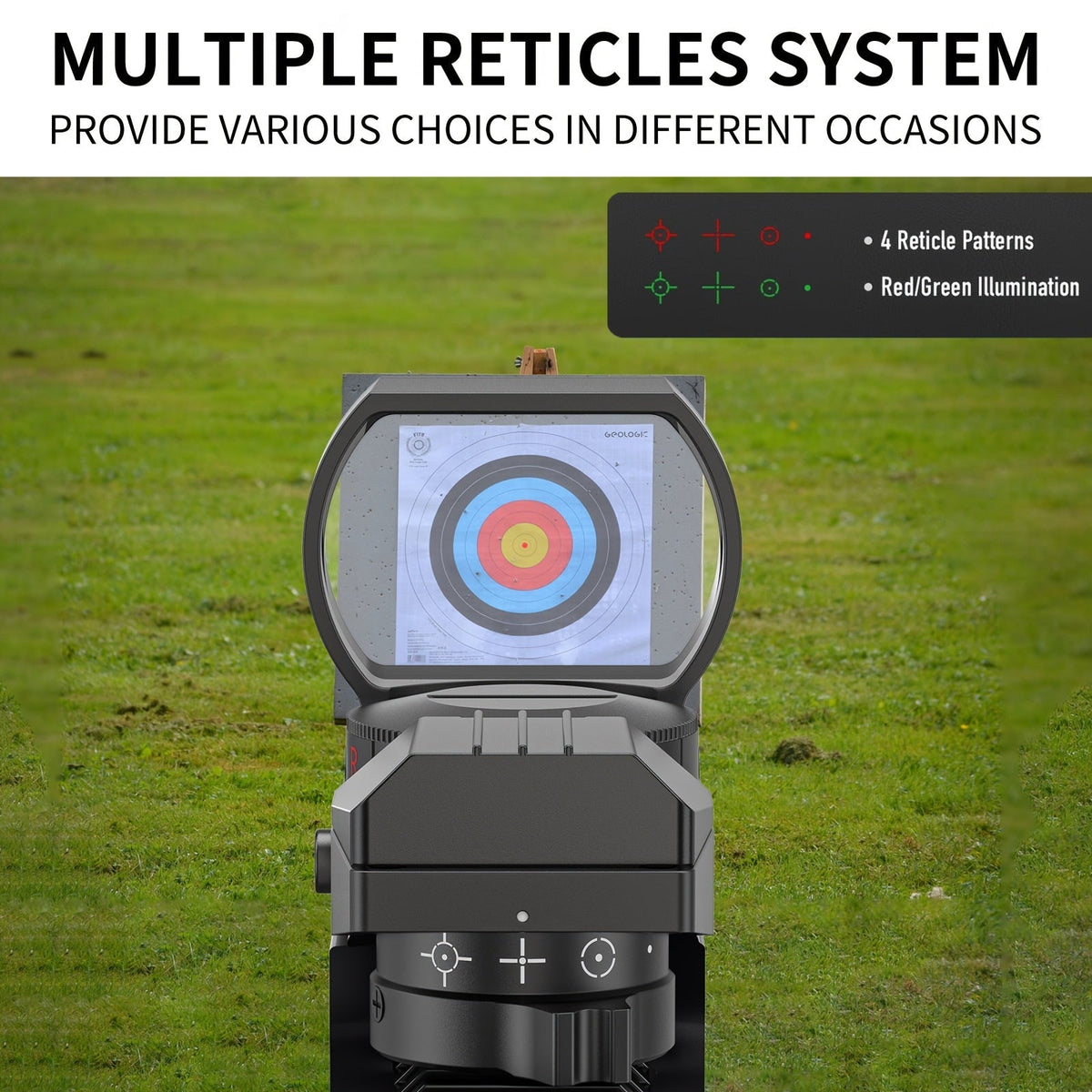 1x22x33 Red and Green Dot Sight with 20mm Picatinny Rail - 4 Reticles, 5 Brightness Settings, Wide Field of View Scope for Rifles and Shotguns