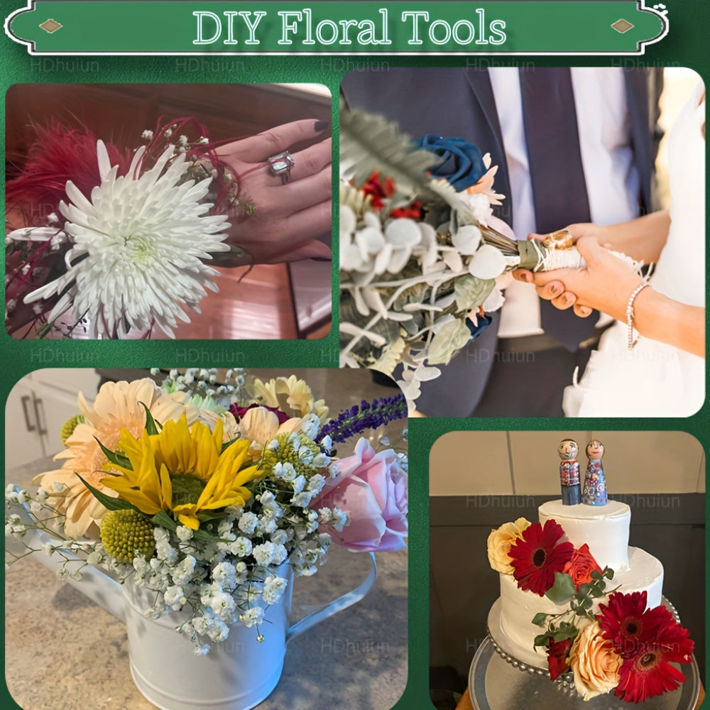 105Pcs Floral Arrangement Kit with Green Floral Tape, Wire, Boutonniere Pins, and Wire Cutter – DIY Wreath Making, Wedding Bouquet, Corsage Craft Supplies