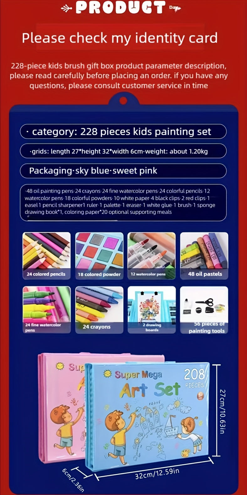228-Piece Kids Art Painting Set with Easel, Complete Beginner Drawing Kit for Children Ages 3-12, Includes Sketchbook, Coloring Book, Acrylic Markers, Watercolor Pens, Oil Pastels, Colored Pencils & Eraser