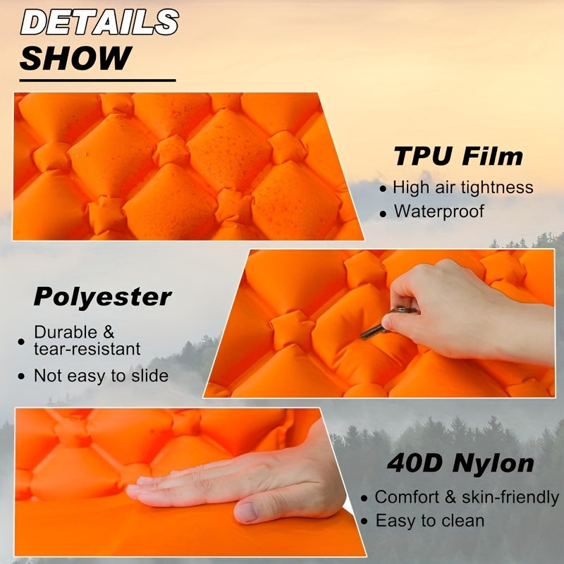 Self-Inflating Sleeping Pad, Ultralight Nylon TPU Camping Mat, Built-In Pump, Single & Double Person Options, Compact Portable Sleeping Mat for Camping, Hiking, Backpacking, Travel, and Picnics, Orange & Blue