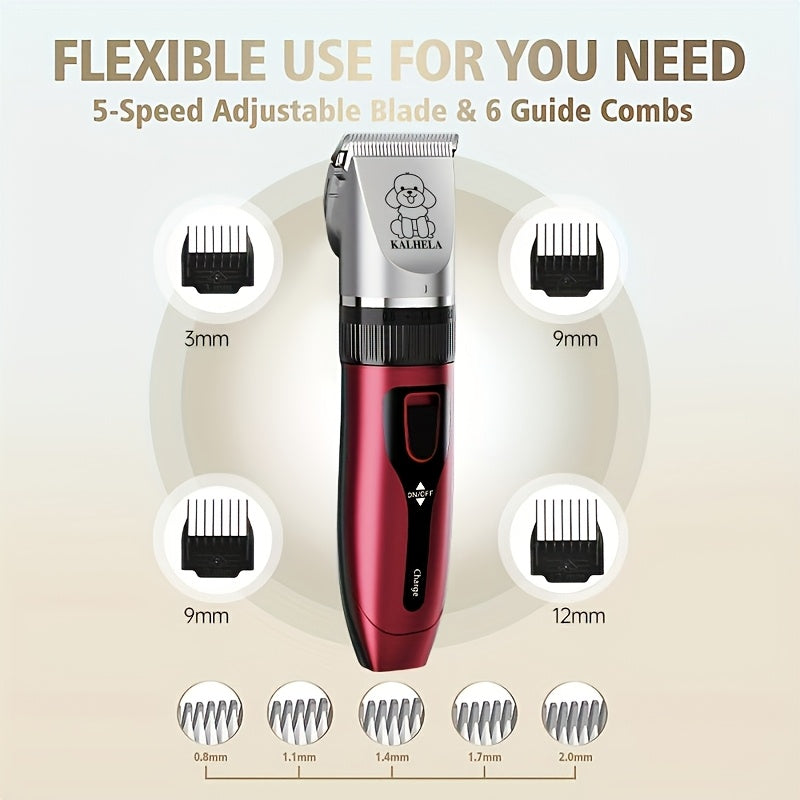 Rechargeable Cordless Pet Grooming Clippers with LED Display - Professional Wireless Dog Hair Trimmer, Detachable Blades, 4 Comb Guides, Low Noise, 3.6V USB Charging, for Dogs, Cats, and Small Animals