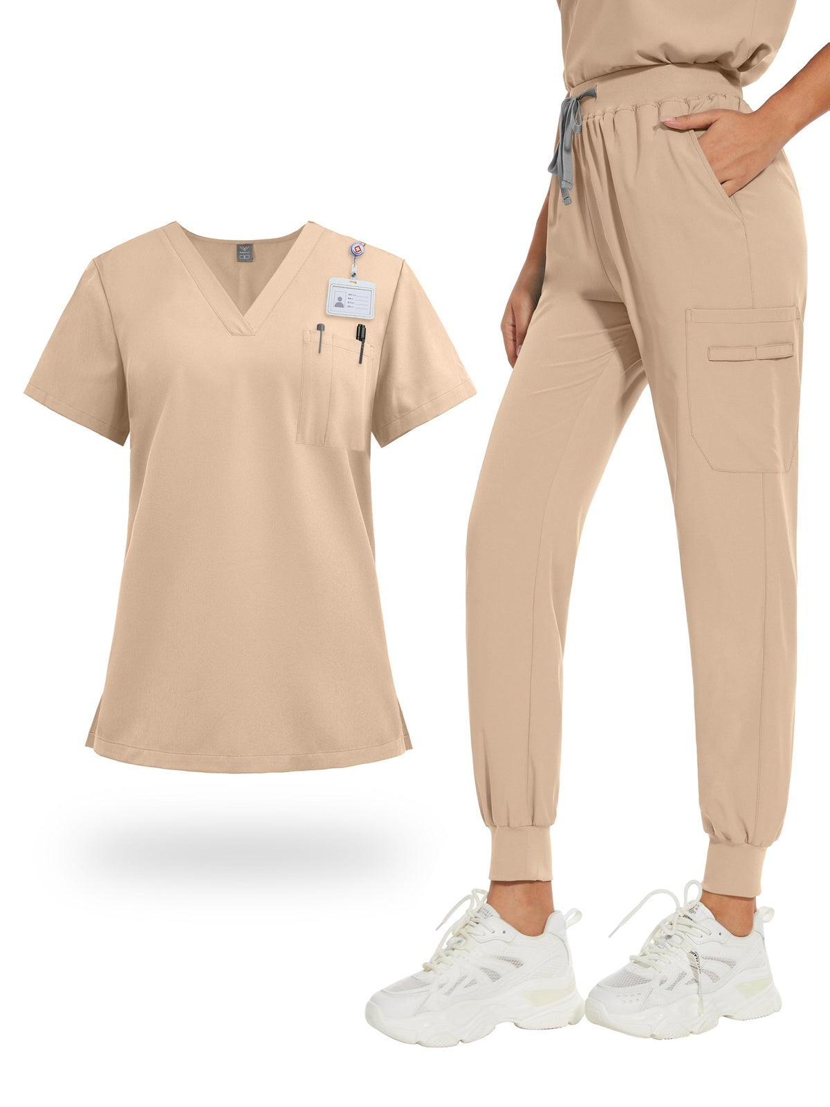 Women's V-Neck Scrub Set with Pockets – Nurse, Medical, Dental, and Spa Uniform, Short Sleeve, Solid Color, Comfortable Elastic Healthcare Workwear for All Seasons