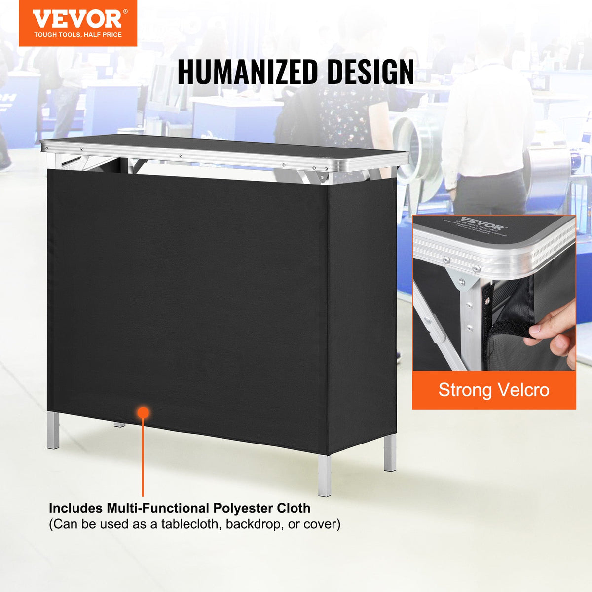 Portable Tradeshow Podium & Display Counter, 38.4"x15.2"x34.3", 111 lbs Top / 66.7 lbs Shelf, 4-Leg Aluminum Alloy & MDF, Foldable, Storage Rack, Polyester Cloth & Carrying Bag Included, for Trade Show, Expo & Event