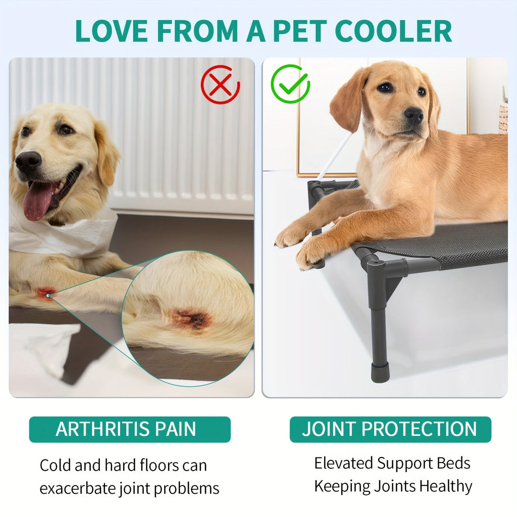 Cooling Elevated Dog Bed & Outdoor Dog Cot - Raised Pet Bed with Washable Breathable Mesh, No-Tool Assembly, Anti-Slip Feet for Large, Medium & Small Dogs, Indoor & Outdoor Use
