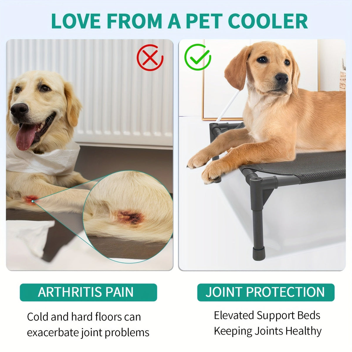 Cooling Elevated Dog Bed & Outdoor Dog Cot - Raised Pet Bed with Washable Breathable Mesh, No-Tool Assembly, Anti-Slip Feet for Large, Medium & Small Dogs, Indoor & Outdoor Use