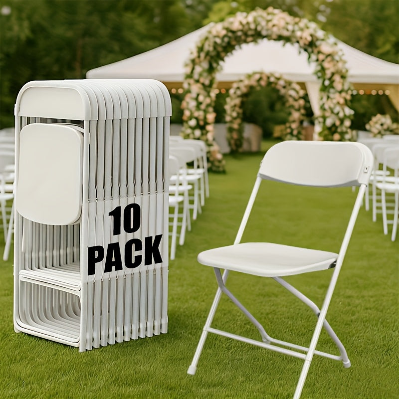 White Folding Chairs 350 lb - Heavy-Duty Plastic with Reinforced Steel Frame, Commercial-Grade Stackable, Indoor & Outdoor - Weddings, Banquets, Parties, Restaurants & More - 2/10/24/50 Pack