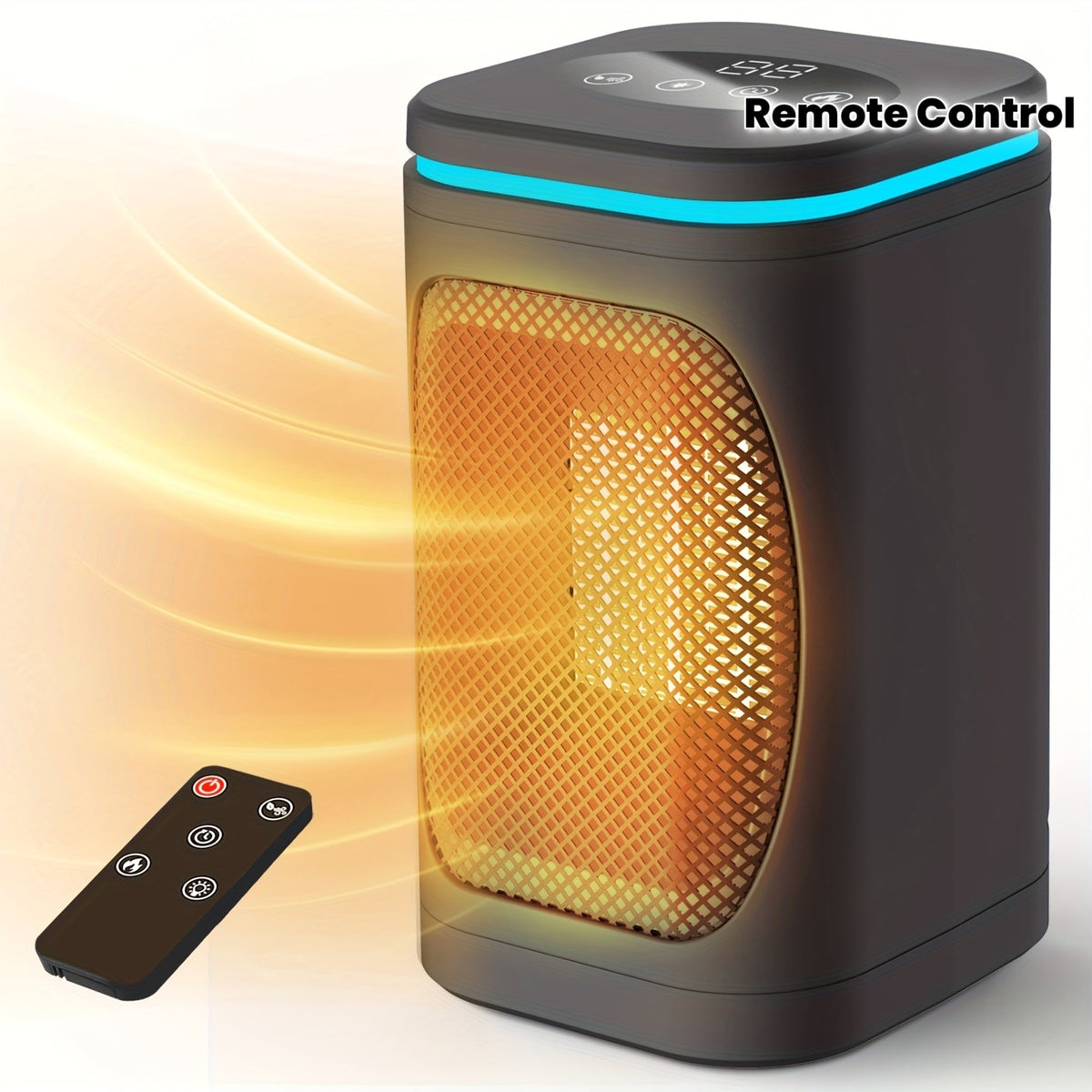 Portable Space Heater 1500W PTC Electric with Color Light Remote Timer Digital Display Overheat Protection Fast Safe Heat for Bedroom Home Office Indoor
