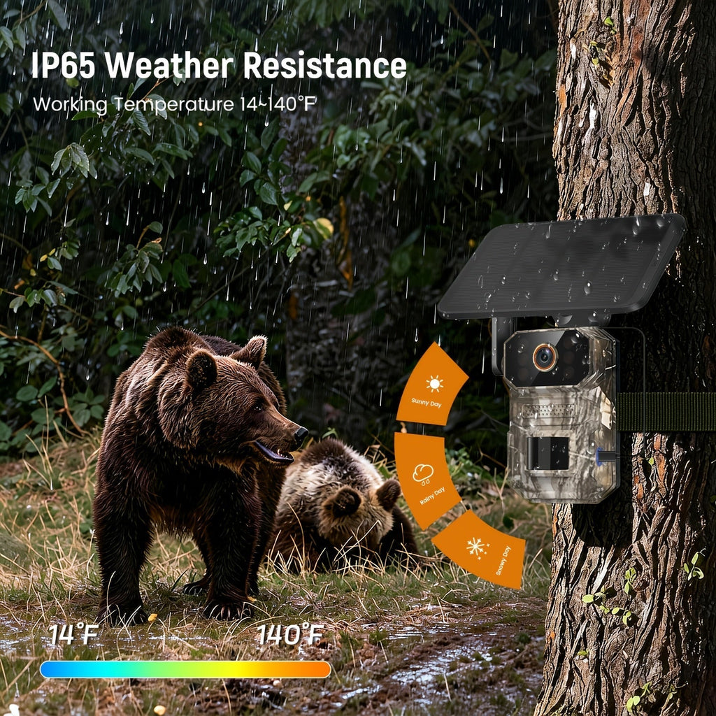 4G LTE Solar Trail Camera 1920P HD – Cellular Wildlife Camera with PIR Motion Sensor, Infrared Night Vision, Two-Way Audio, Remote Access, No WiFi Required, IP65 Waterproof, Solar Powered
