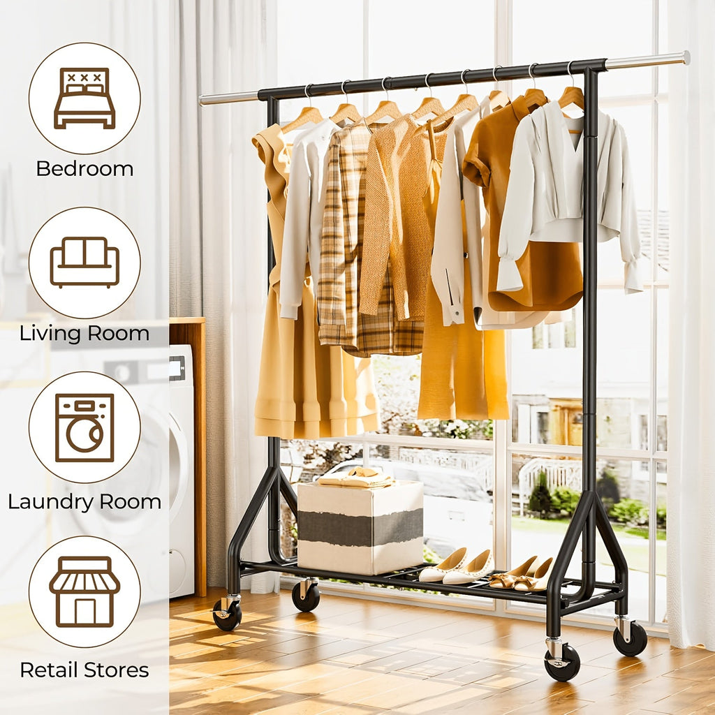 Heavy Duty Clothes Rack 70 Inch 450 LBS Rolling Metal Garment Rack – Portable Closet Wardrobe with Sturdy Wheels & Shelves for Hanging Clothes