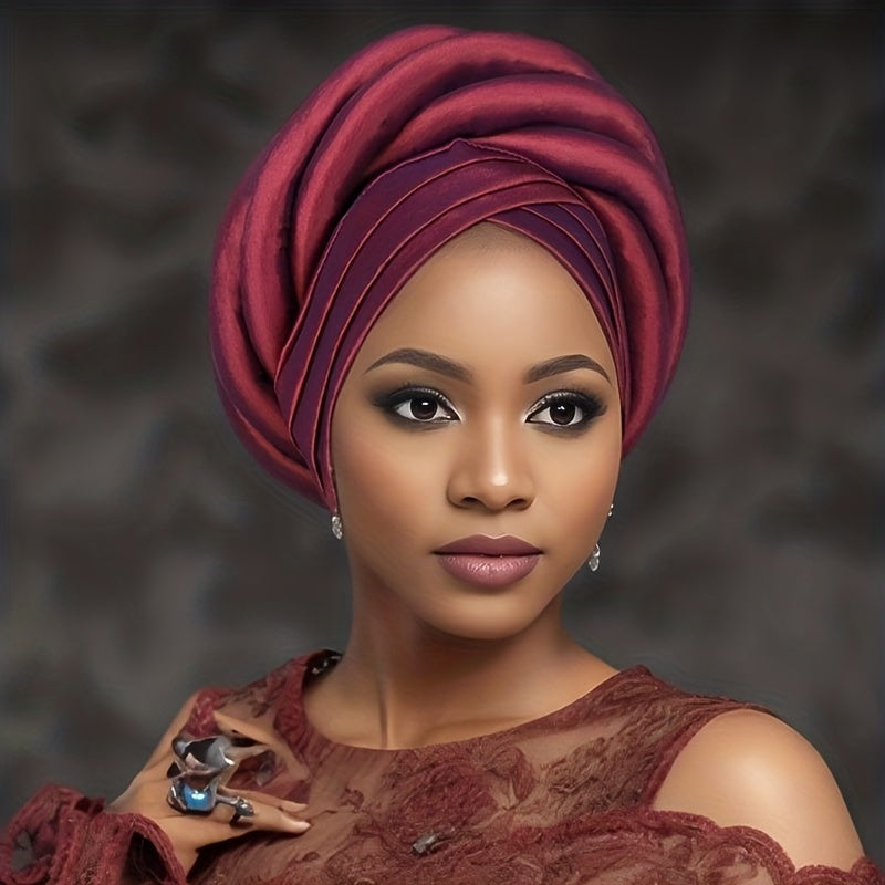 Nigerian Wedding Turban Hat for Women, Elastic Polyester Sponge Festive Headwear, Button Closure, for Religious Occasions, 10 Colors