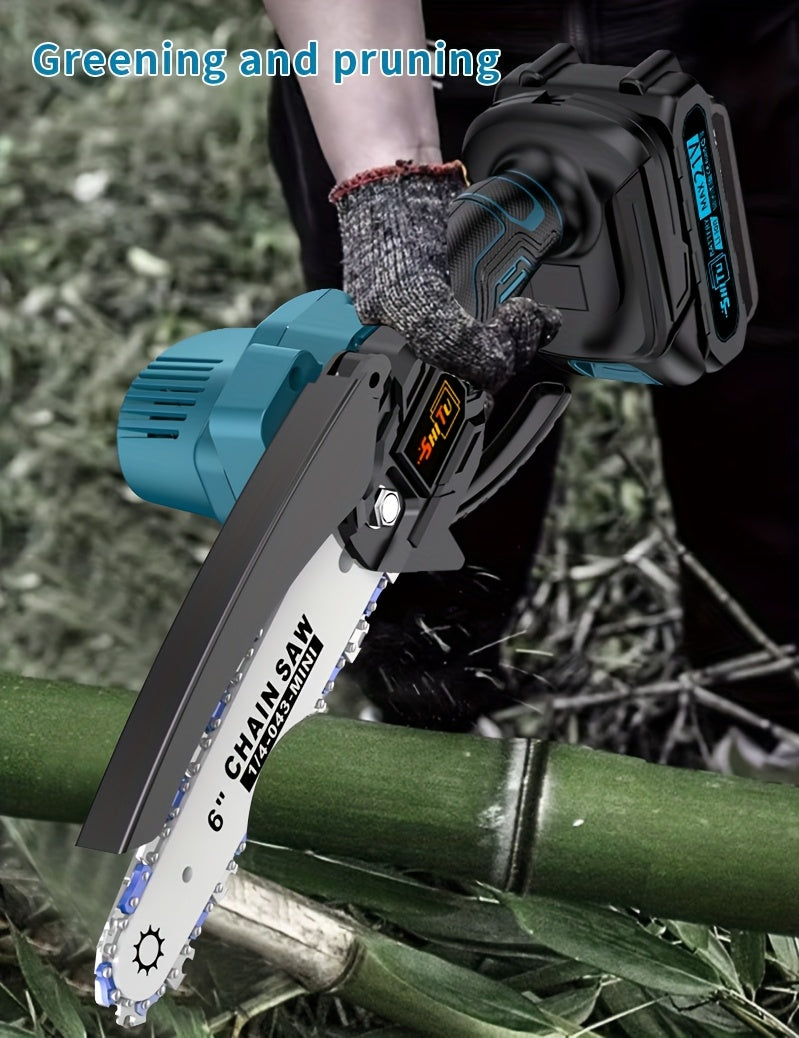 Mini Cordless Chainsaw, Portable Handheld Electric Tree Cutter with Splash Guard and Safety Lock, Rechargeable for Garden and Yard