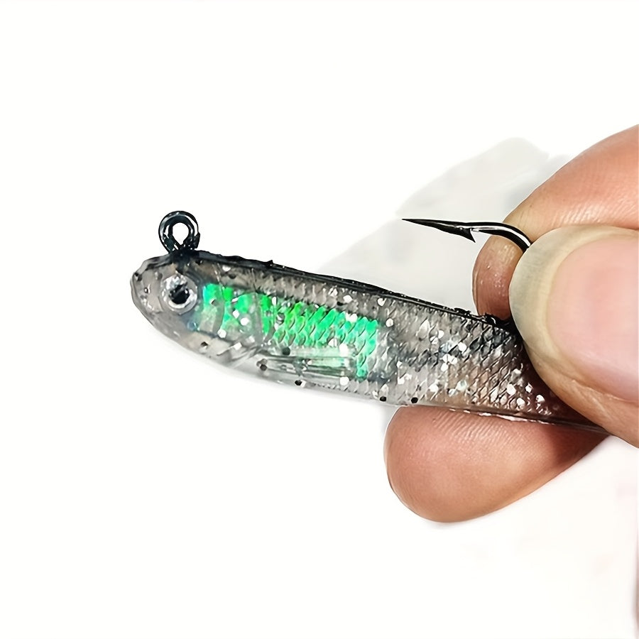 20pcs Bionic Soft Fishing Lures with Hook – Realistic Gray Fish Bait for Bass, Sea Bass, and Snakehead, Lead-Weighted Freshwater and Saltwater Fishing Lure Set